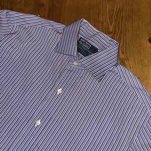 Polo Ralph Lauren Regent Men's Purple Blue Striped Custom Fit Dress Shirt M 15.5